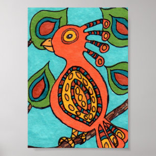Poster Orange Oaxacan Oiseau Mini Art folklorique