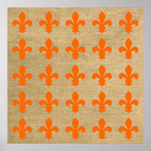 Poster Orange Parisien Moods Fleur de Lys Motif