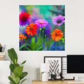 Poster Orange rose et violet Fleurs AI Art (Bureau à domicile)