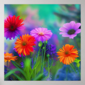 Poster Orange rose et violet Fleurs AI Art (Devant)
