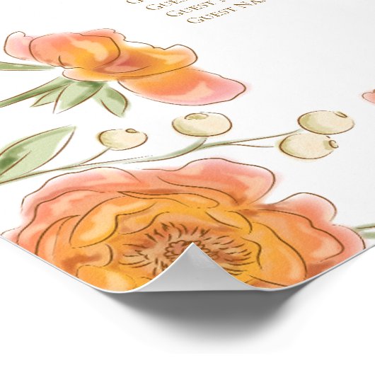 Poster Orange Rose Wedding Seating Chart (Coin)