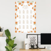 Poster Orange Rose Wedding Seating Chart (Bureau à domicile)