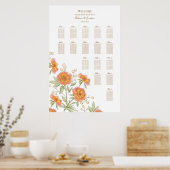 Poster Orange Rose Wedding Seating Chart (Cuisine)