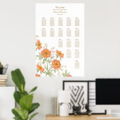 Poster Orange Rose Wedding Seating Chart (Bureau à domicile)