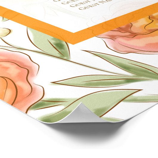 Poster Orange Rose Wedding Seating Chart (Coin)