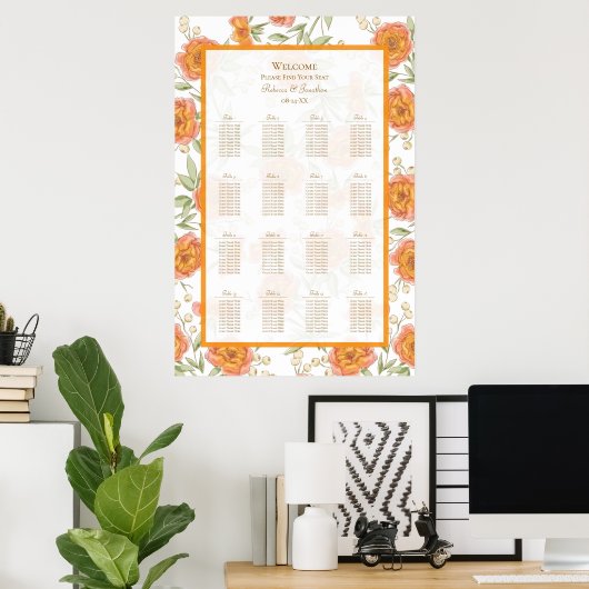 Poster Orange Rose Wedding Seating Chart (Bureau à domicile)