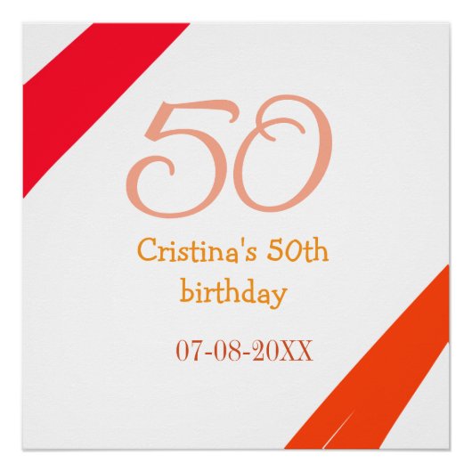 Poster Orange rouge 50 anniversaire anniversaire ajouter (Devant)