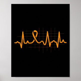 Poster Orange Ruban Heartbeat Sensibilisation à la leucém