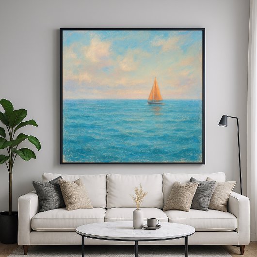 Poster Orange Sailboat Voyage - Pastel Painting Style Art