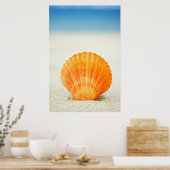 Poster Orange Scallop Shell Standing Upright In Sand (Cuisine)