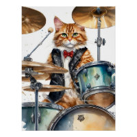 Orange Tabby Cat Rock Star Jouer des tambours Crav