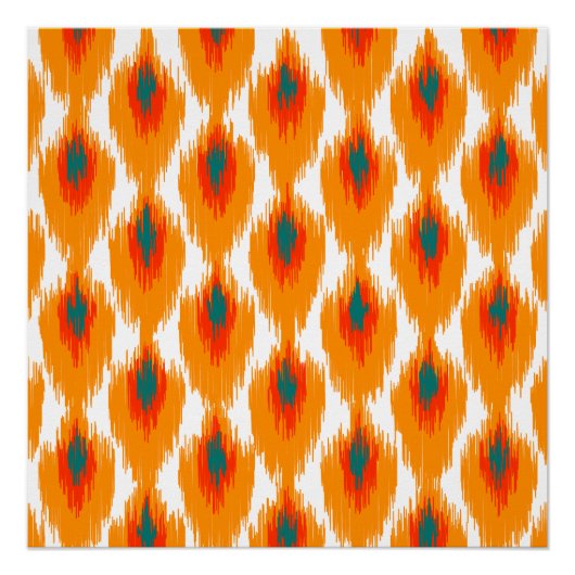 Poster Orange Turquoise Tribal Abstrait Ikat Diamond Moti (Devant)
