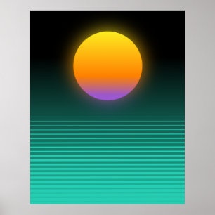 Poster Orange + Turquoise Vaporwave Tropical Sunset