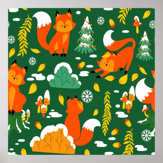 Poster Orange Wild automne Forêt d'hiver Fox (Devant)
