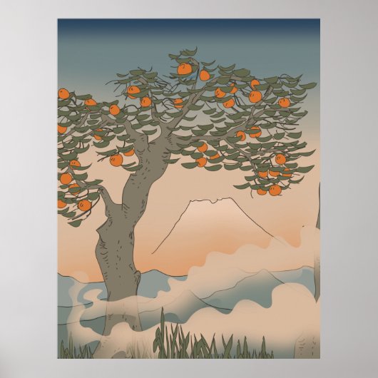 Poster Oranger du Japon dans la brume (Devant)
