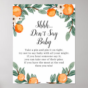 Poster Oranges Baby shower jumeau ne pas dire bébé signe