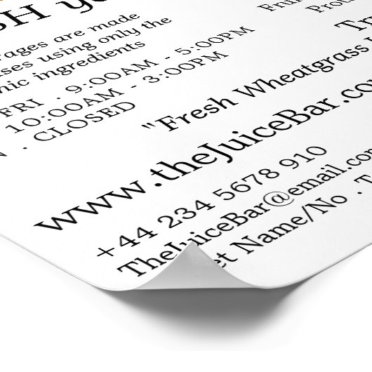 Poster Oranges Bio, Bar à Jus Publicité (Coin)