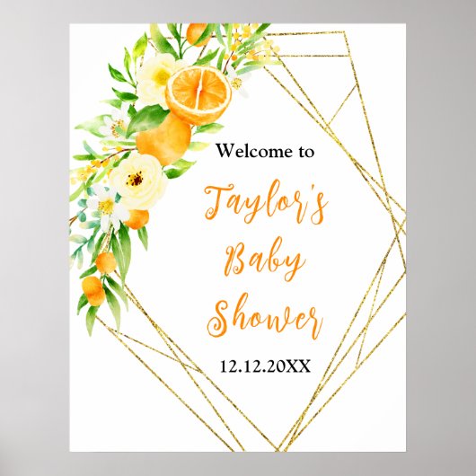 Poster Oranges Citrus Baby Shower Welcome Sign (Devant)