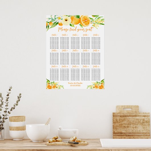 Poster Oranges Citrus Wedding 15 Tables Seating Chart (Cuisine)