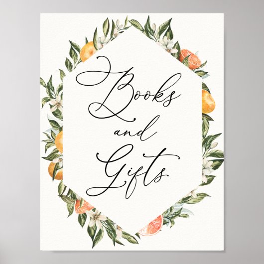 Poster Oranges de clémentine et livres et cadeaux verts (Devant)
