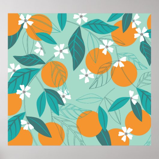 Poster Oranges en fleurs, feuille, art vintage. (Devant)