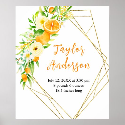 Poster Oranges et feuillage Statistiques de naissance des (Devant)