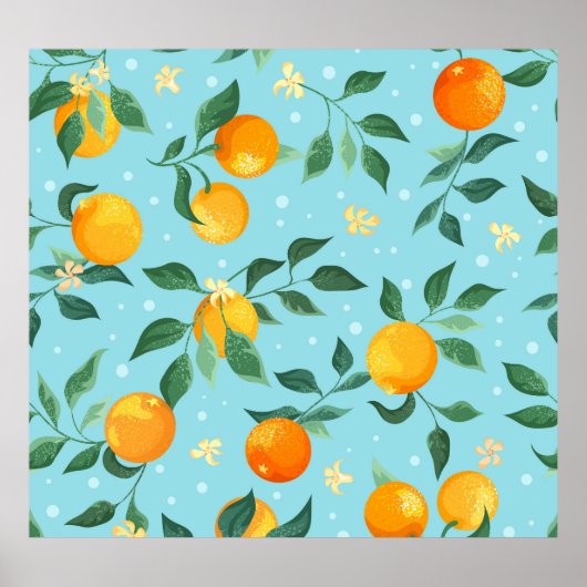 Poster Oranges, fleurs : textile sans couture motif. (Devant)
