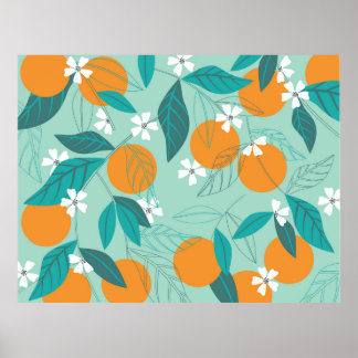 Poster Oranges florissantes en feuille. illustration