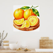 Poster Oranges Fraîches et Juteuses avec Tranches (Cuisine)