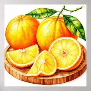 Poster Oranges Fraîches et Juteuses avec Tranches