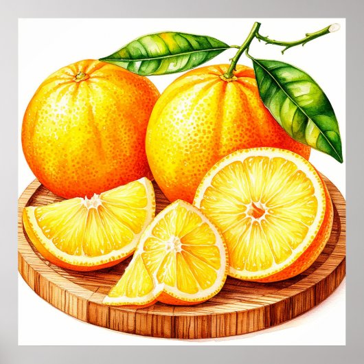 Poster Oranges Fraîches et Juteuses avec Tranches (Devant)