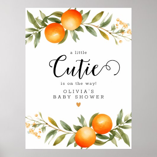 Poster Oranges Little Cutie Baby shower Bienvenue (Devant)