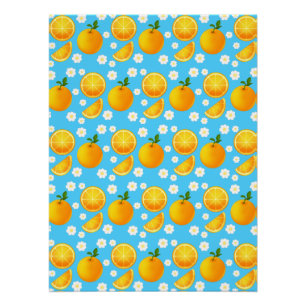 Poster Oranges mignonnes et fleurs blanches