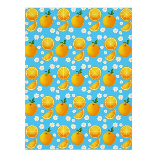 Poster Oranges mignonnes et fleurs blanches (Devant)