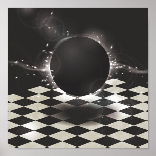 Poster Orbe noire sur À damiers Arrière - plan (Devant)