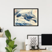 Poster Orca brèche style kanagawa (Bureau à domicile)