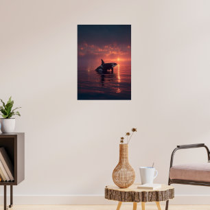 Poster Orca Whale at Sunset - Illustration Ocean Wildlife