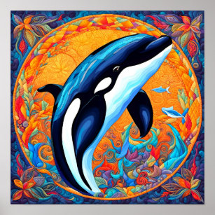 Poster Orca Whale Leaping Décoré Bloc de surface
