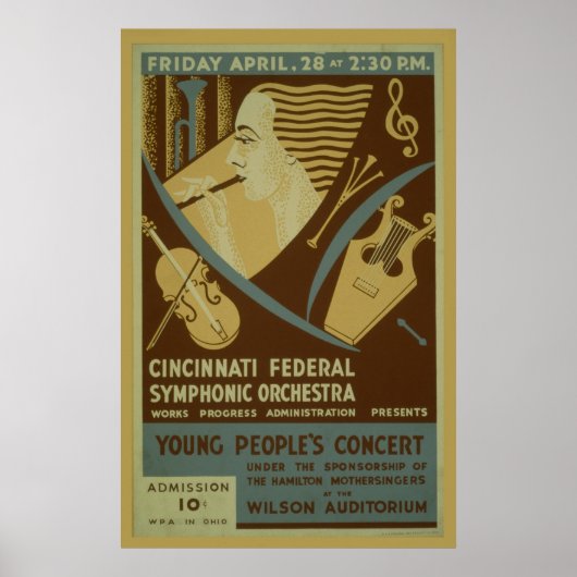Poster Orchestre Symphonique Fédéral de Cincinnati Vintag (Devant)