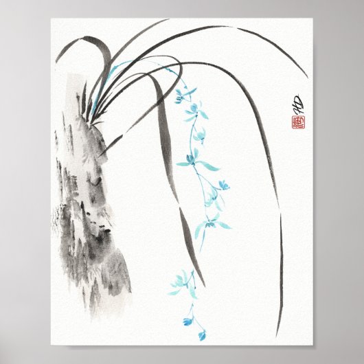 Poster Orchidée bleue dans le vent (Devant)