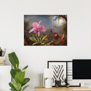 Poster Orchidée de Cattleya et trois colibris par Heade