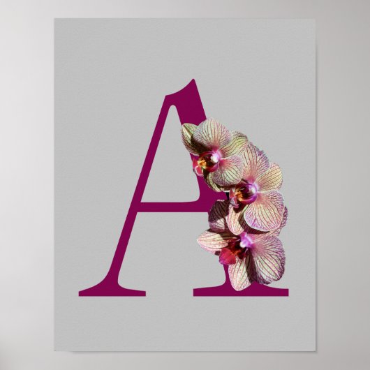 Poster Orchidée Élégant Monogramme Initial A (Devant)