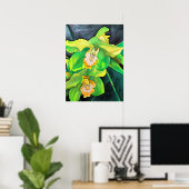 Poster Orchidée fleurs vert et jaune art (Bureau à domicile)