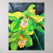 Poster Orchidée fleurs vert et jaune art (Devant)