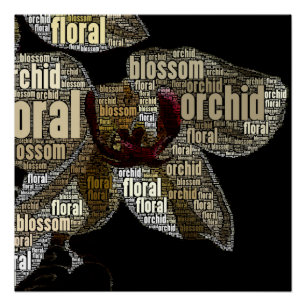 Poster Orchidée Florale Blossom sur le nuage de mot noir