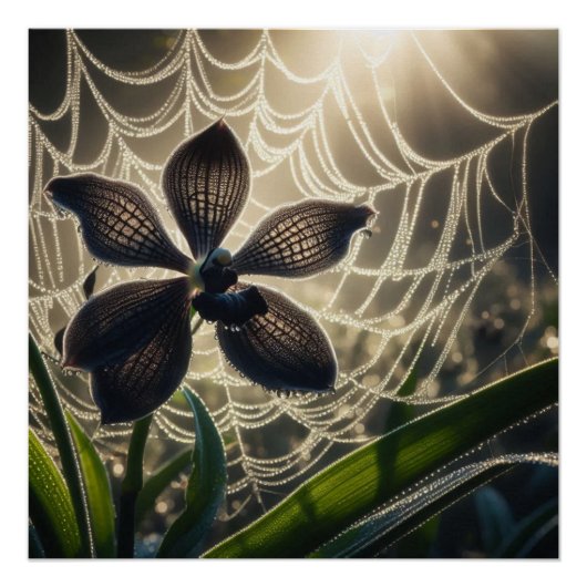 Poster Orchidée noire Spiderweb Floral (Devant)