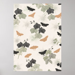 Poster Orchidée papillon de charbon de sauge motif botani