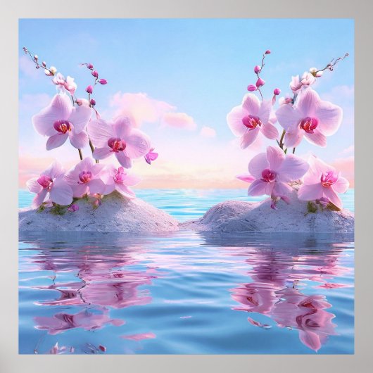 Poster 🌸 Orchidée Rose Reflet d'Eau Espaces Tranquilles (Devant)