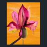 Poster Orchidée violette aquarelle fleur pop art orange<br><div class="desc">De la peinture originale aquarelle de Sacha Grossel d'une fleur d'aquarelle violette sur un pop art orange vif peint arrière - plan. Ce design animé s'inspire des climats tropicaux et fleuris et est un style botanique et pop art.</div>