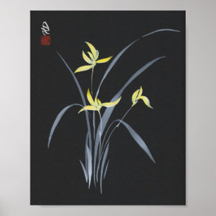 Poster Orchidées dorées à minuit